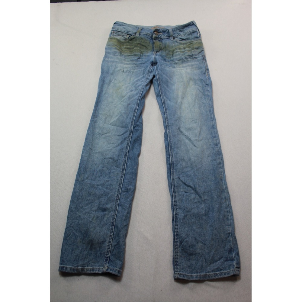 Seven7 Straight Leg Jeans Womens 30 Light Blue Good Low Rise Whiskered Denim
